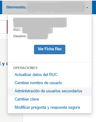 Menú de Usuarios Secundarios