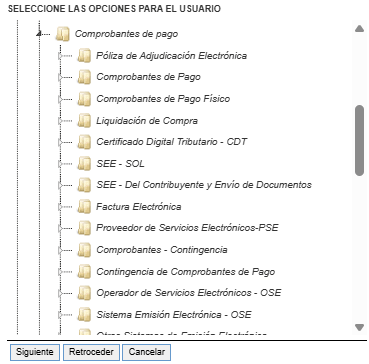 Opciones contraídas