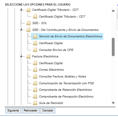 Opciones de facturación desplegadas